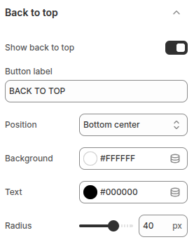 Back to top settings