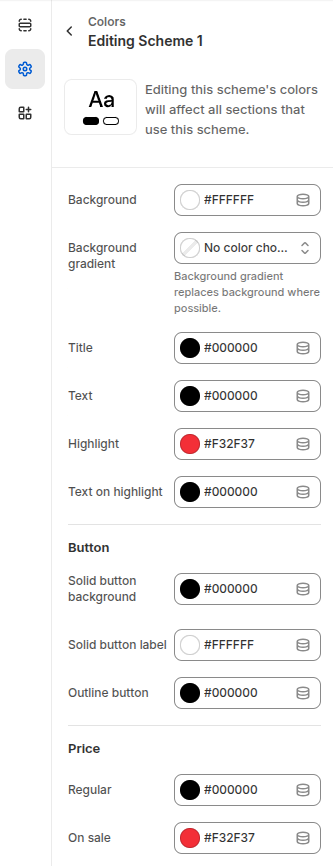 Shopify classique setting color scheme