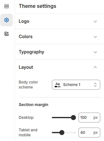 Theme shopify Classique - Setting layout