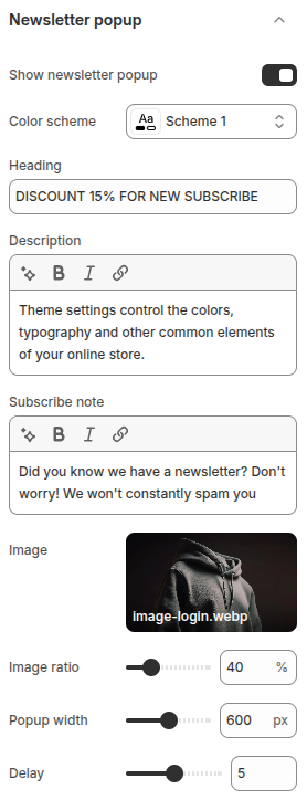 Theme shopify Classique - Newsletter popup