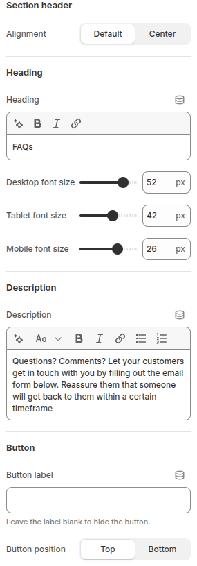 Section header settings